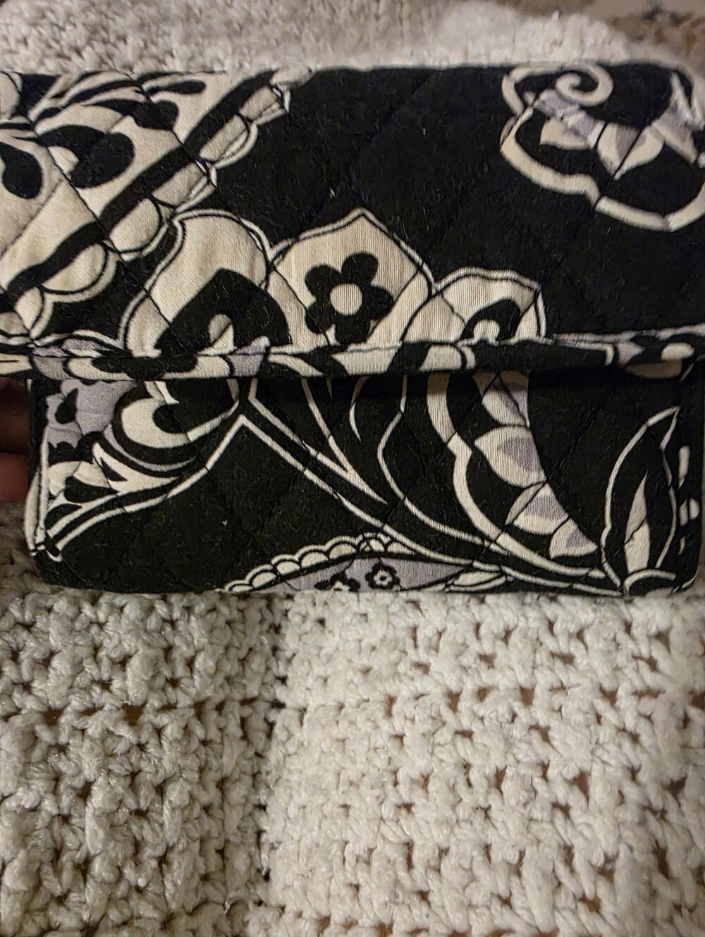 Vera Bradley Black and White Floral Quilted Trifold Wallet
